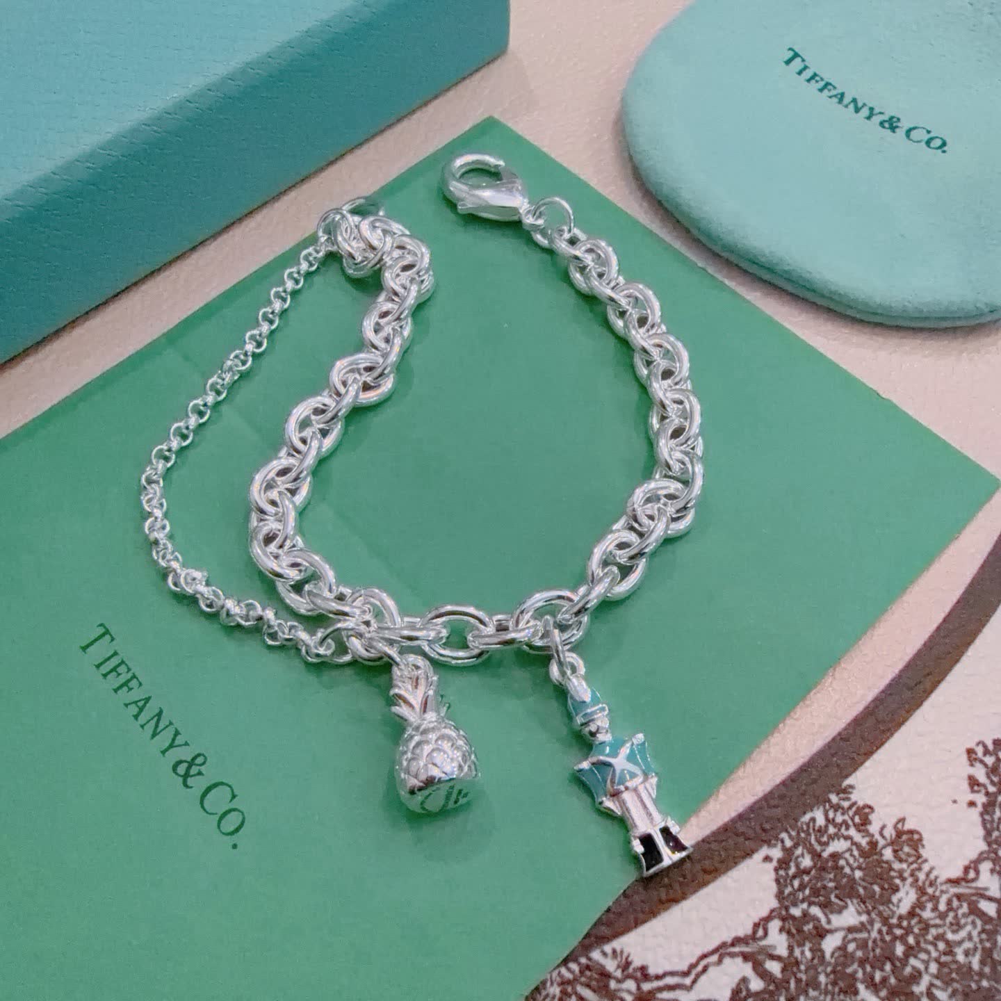 Tiffany & Co. Sterling Silver Link Bracelet with Charms